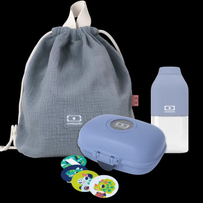 Monbento 50 - 70 € | Kids Sets>Kids set snack box + backpack blue