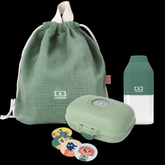 Monbento 50 - 70 € | Kids Sets>Kids set snack box + backpack green