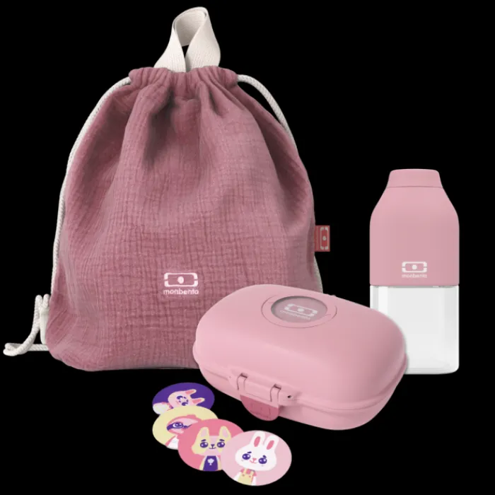 Monbento 50 - 70 € | Kids Sets>Kids set snack box + backpack pink