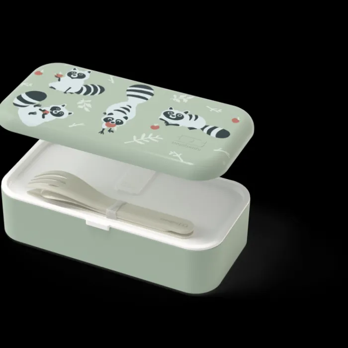 Monbento 500Ml Children's Bento Box | 500Ml Children's Bento Box>Set MB Foodie green Raccoon + cutlery