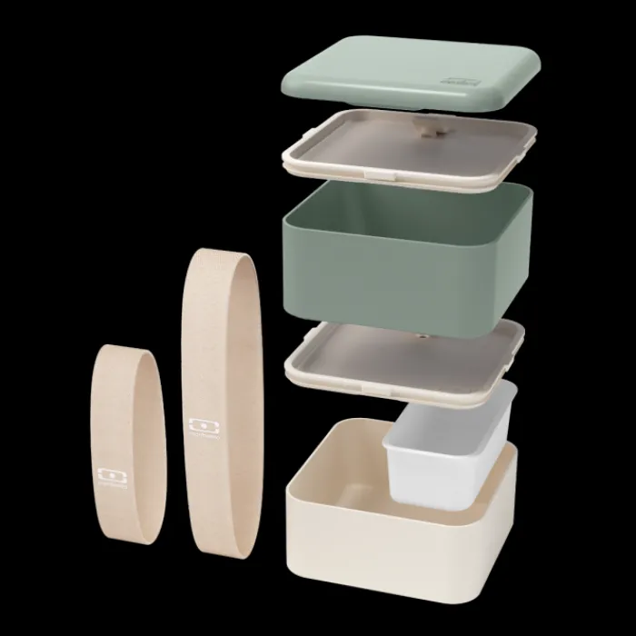 Monbento 50 - 70 €>Set MB Square green Natural + bottle